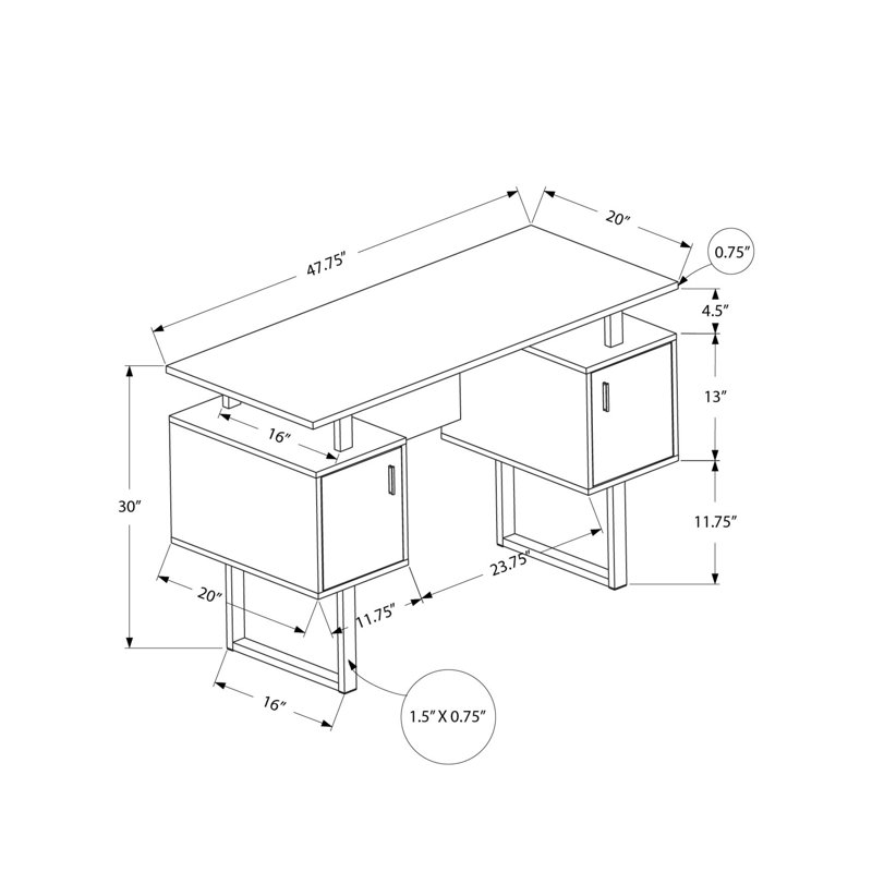 Latitude Run® Computer Desk, Home Office, Laptop, Storage, 48"L, Work